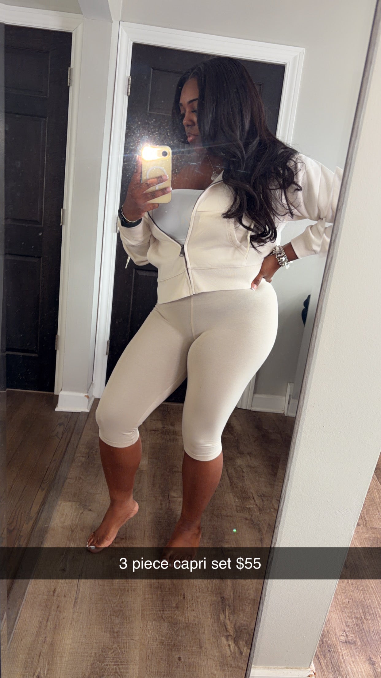 Cream 3 Piece Capri Set
