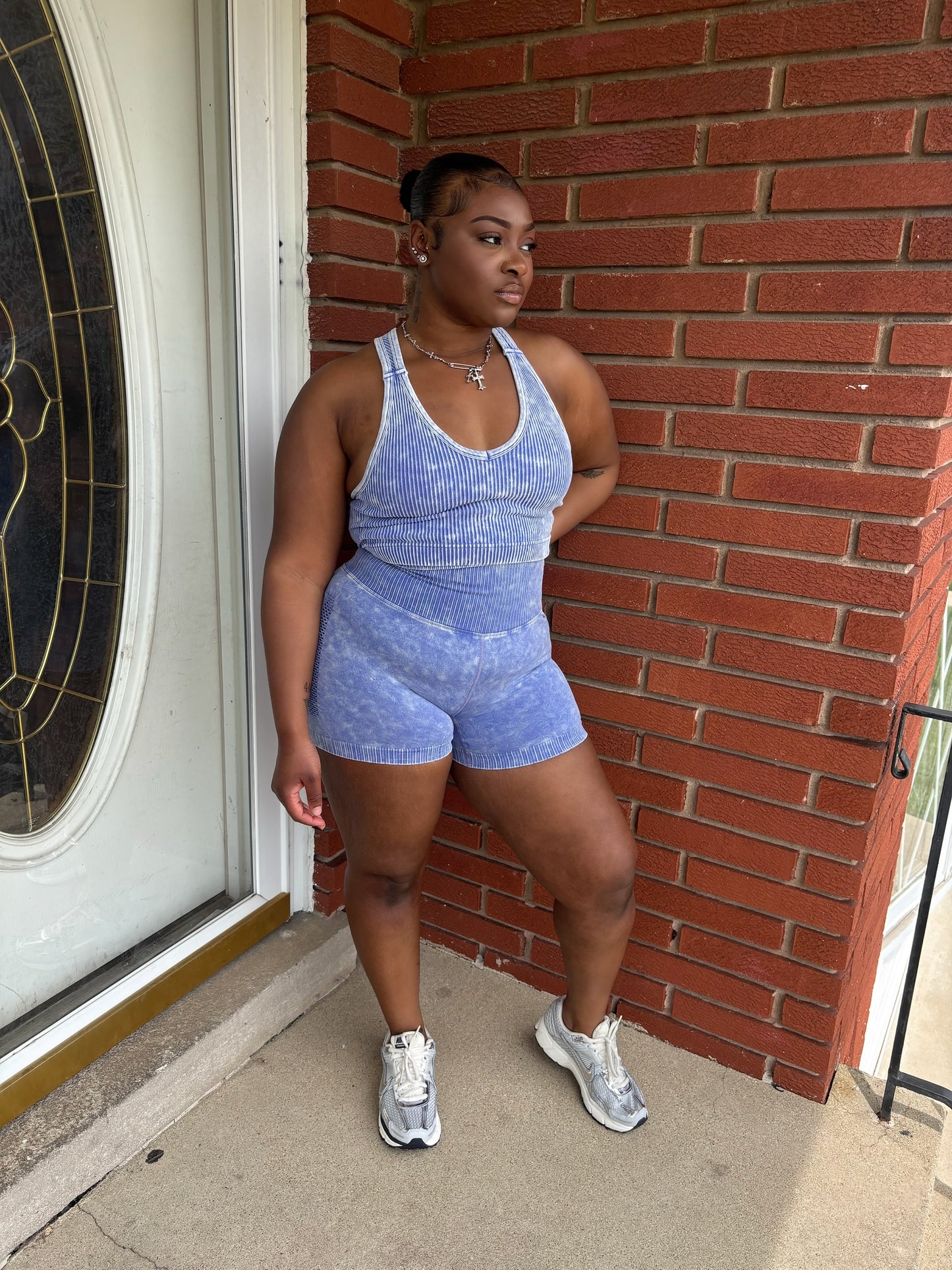 Blue Stone Washed Short Set