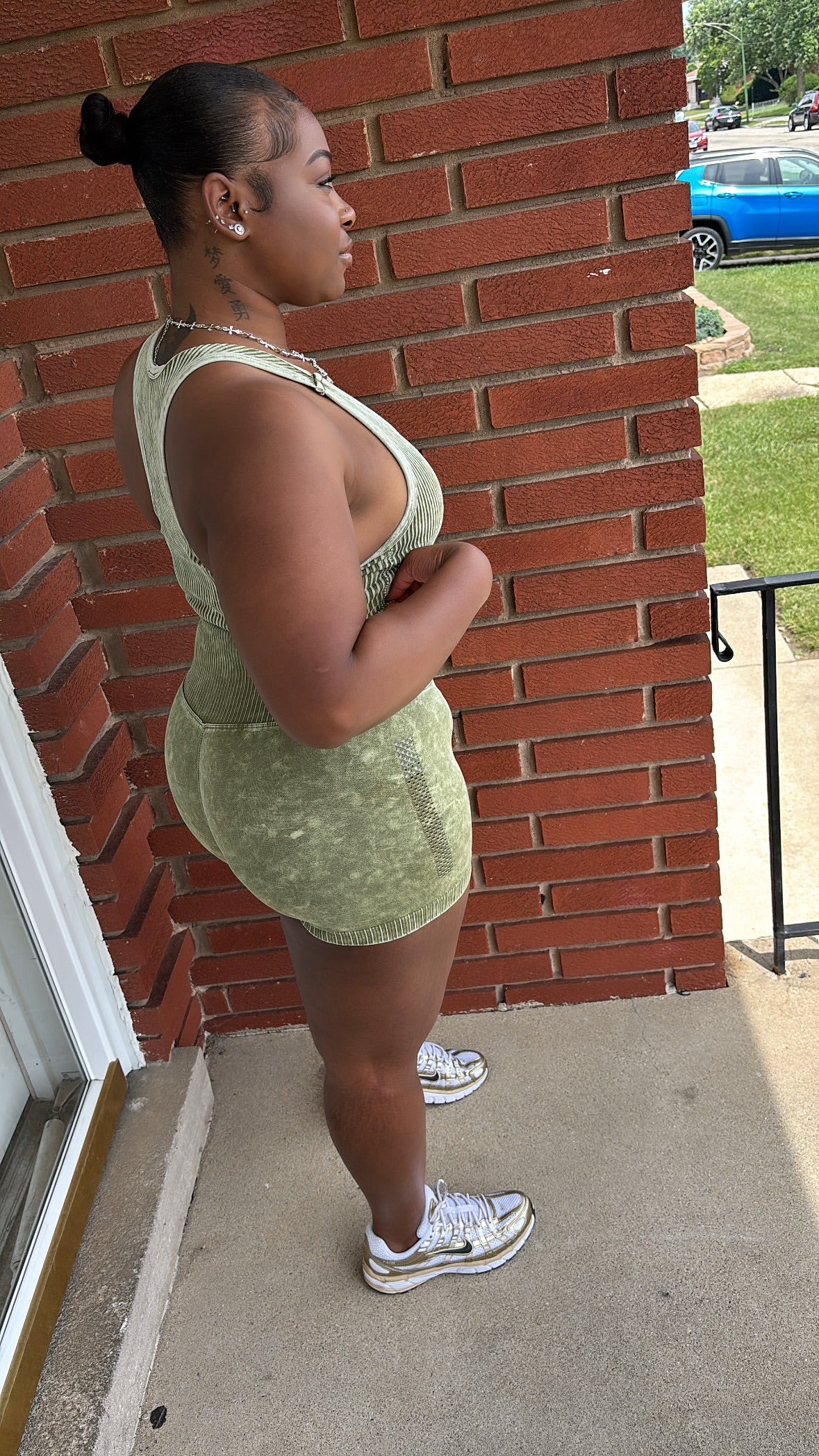 Olive Stone Washed Short Set