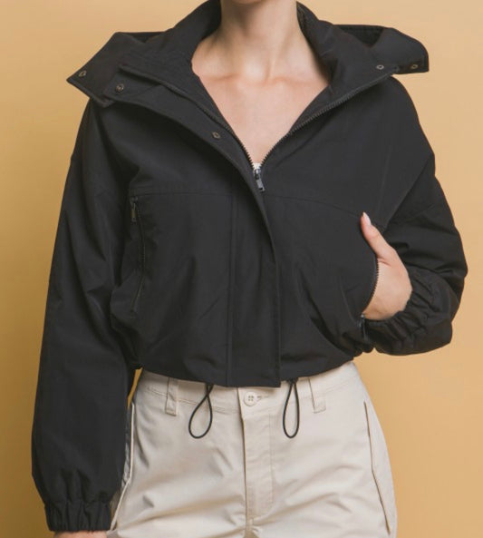 Black Crop Hooded Jacket