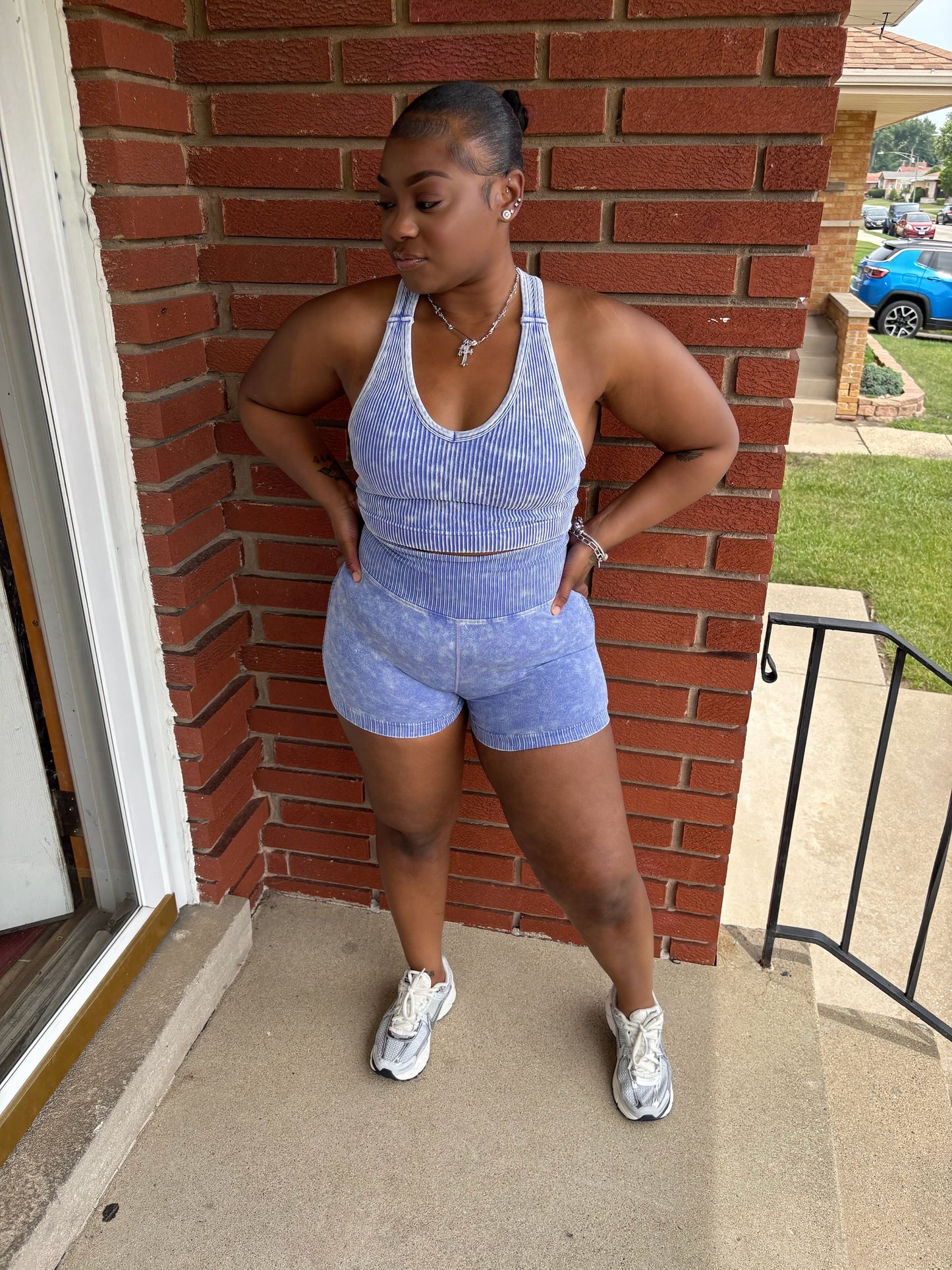 Blue Stone Washed Short Set