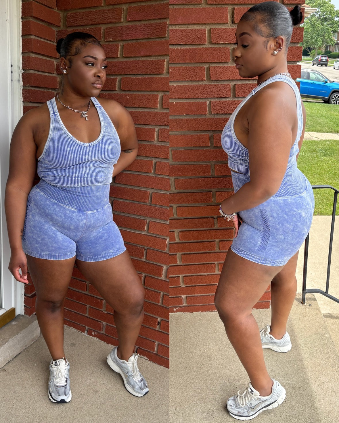 Blue Stone Washed Short Set