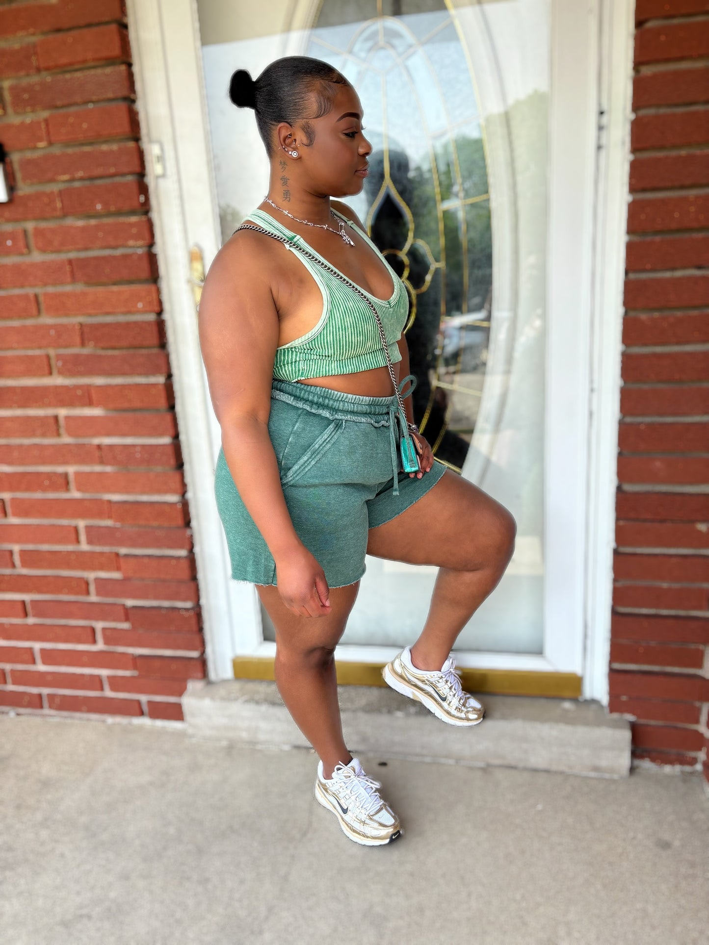 Green Acid Wash Short Set