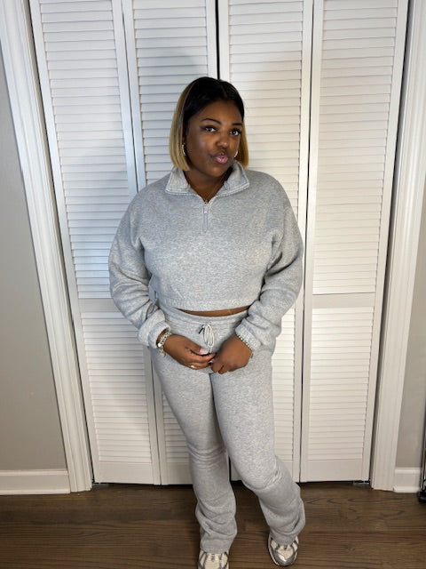 Crop Zip Top Jogger Set (Heather Gray)