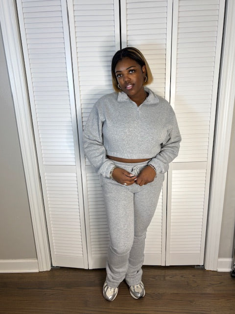 Crop Zip Top Jogger Set (Heather Gray)