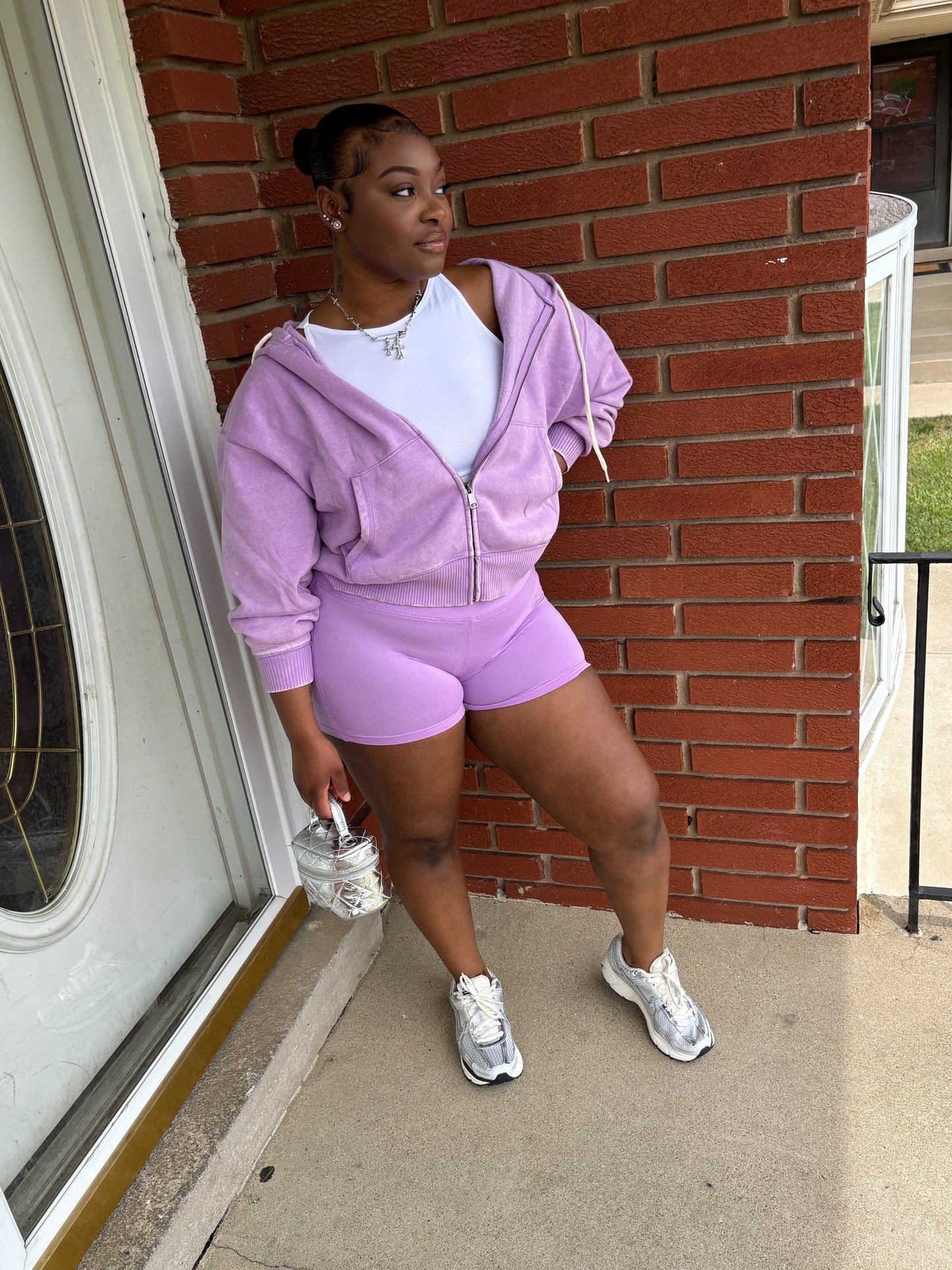 3 Piece Lavender Hoodie Short Set