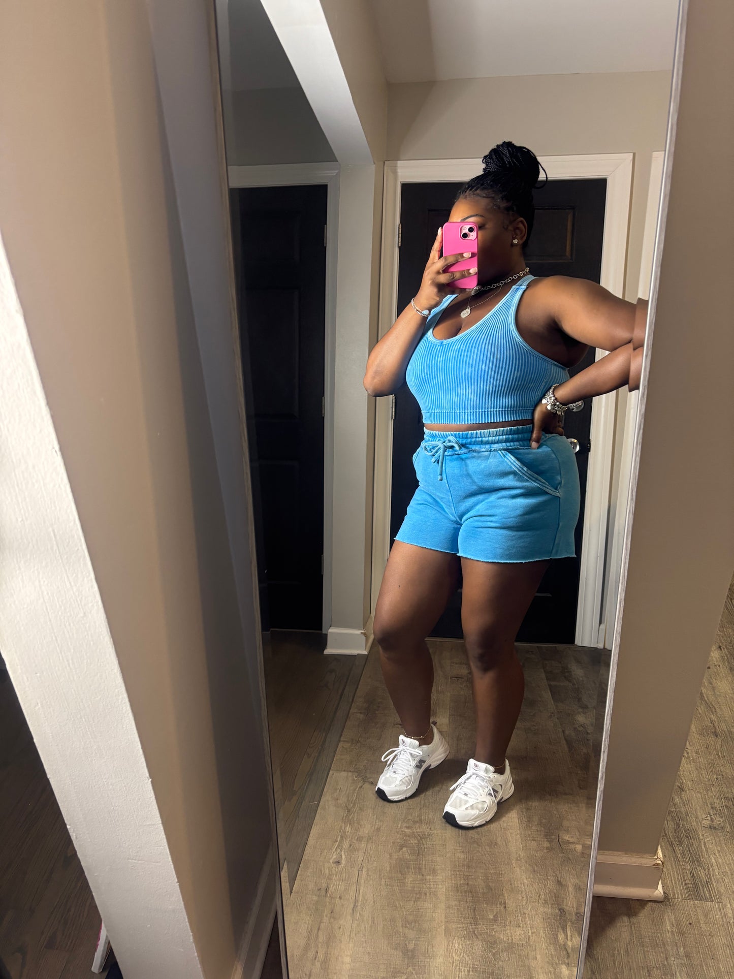 Blue Acid Wash Short Set