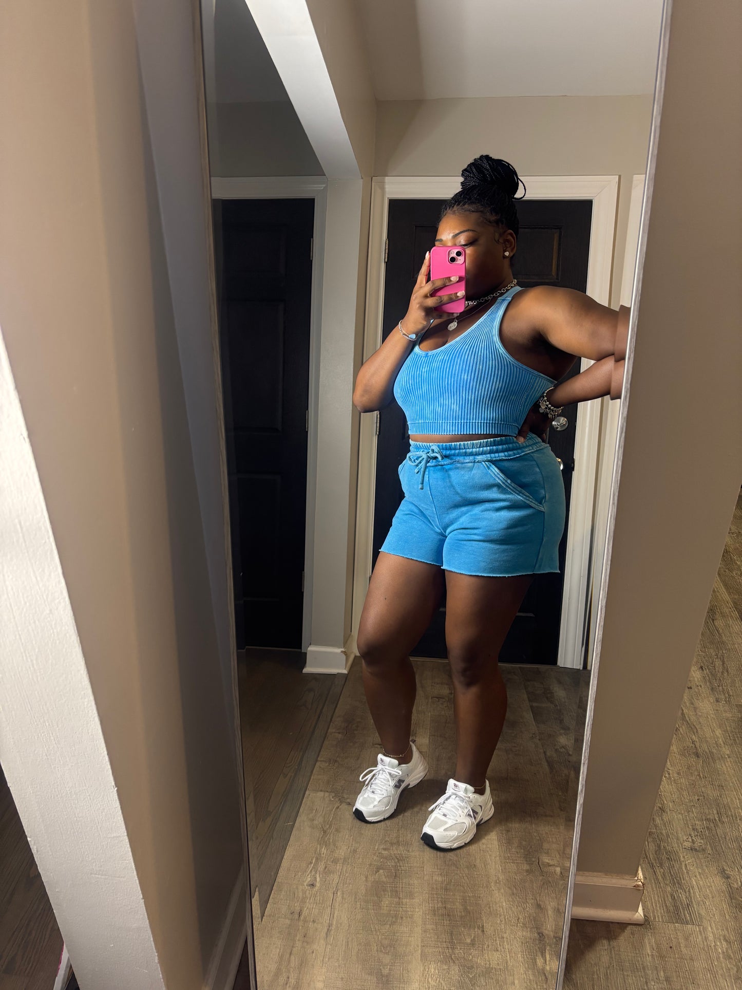 Blue Acid Wash Short Set