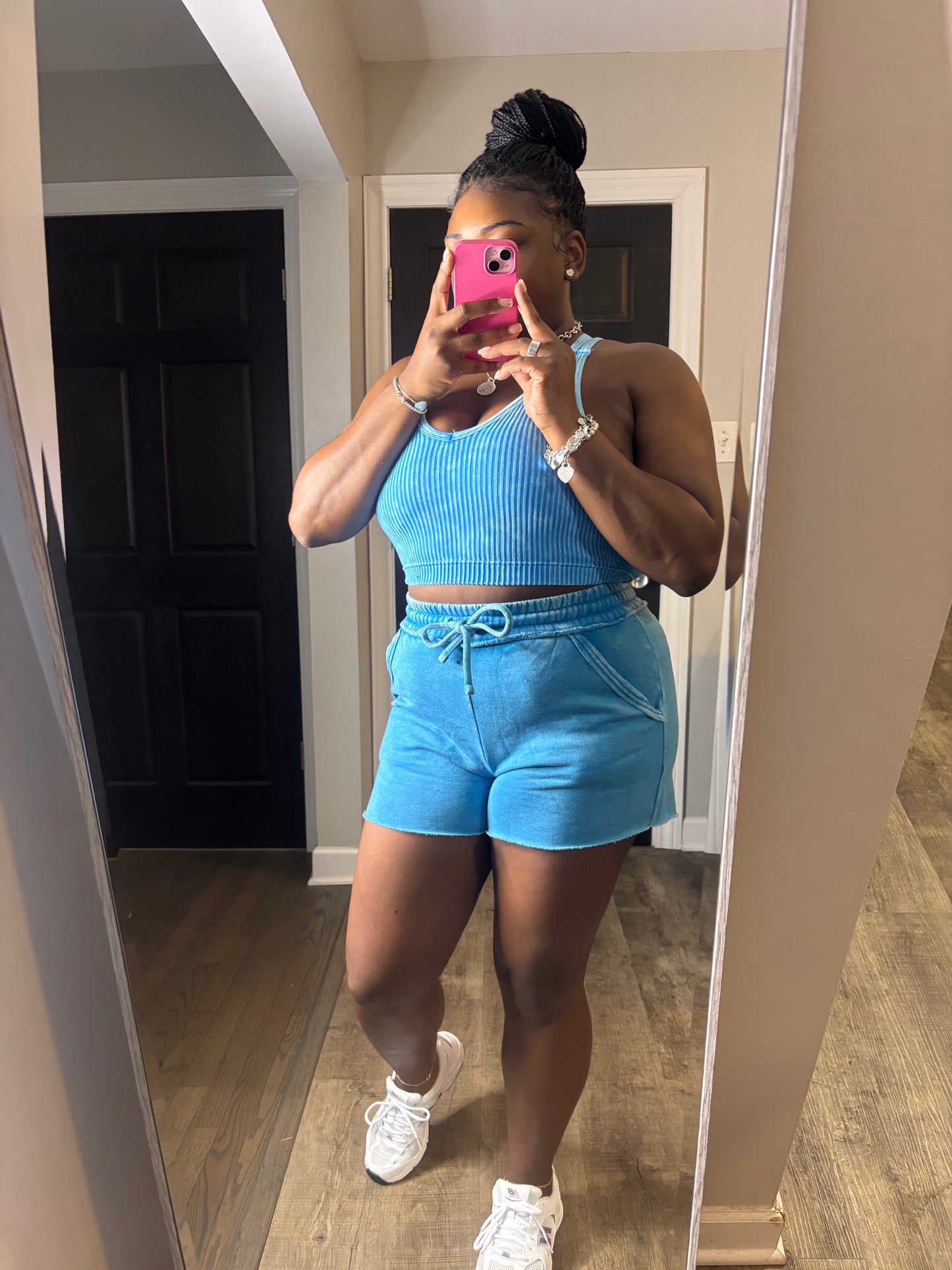 Blue Acid Wash Short Set