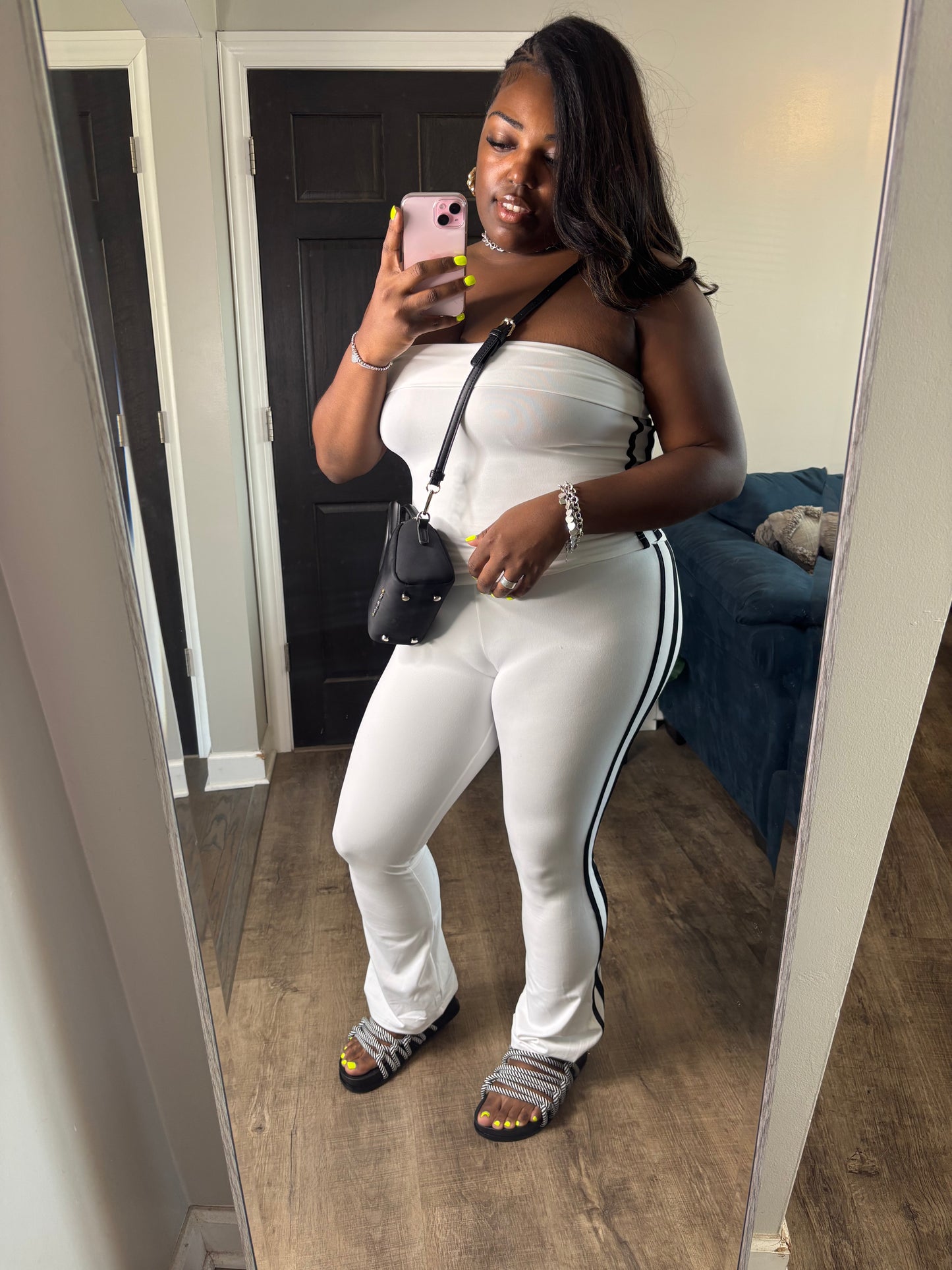 White & Black Tube Top Pants Set