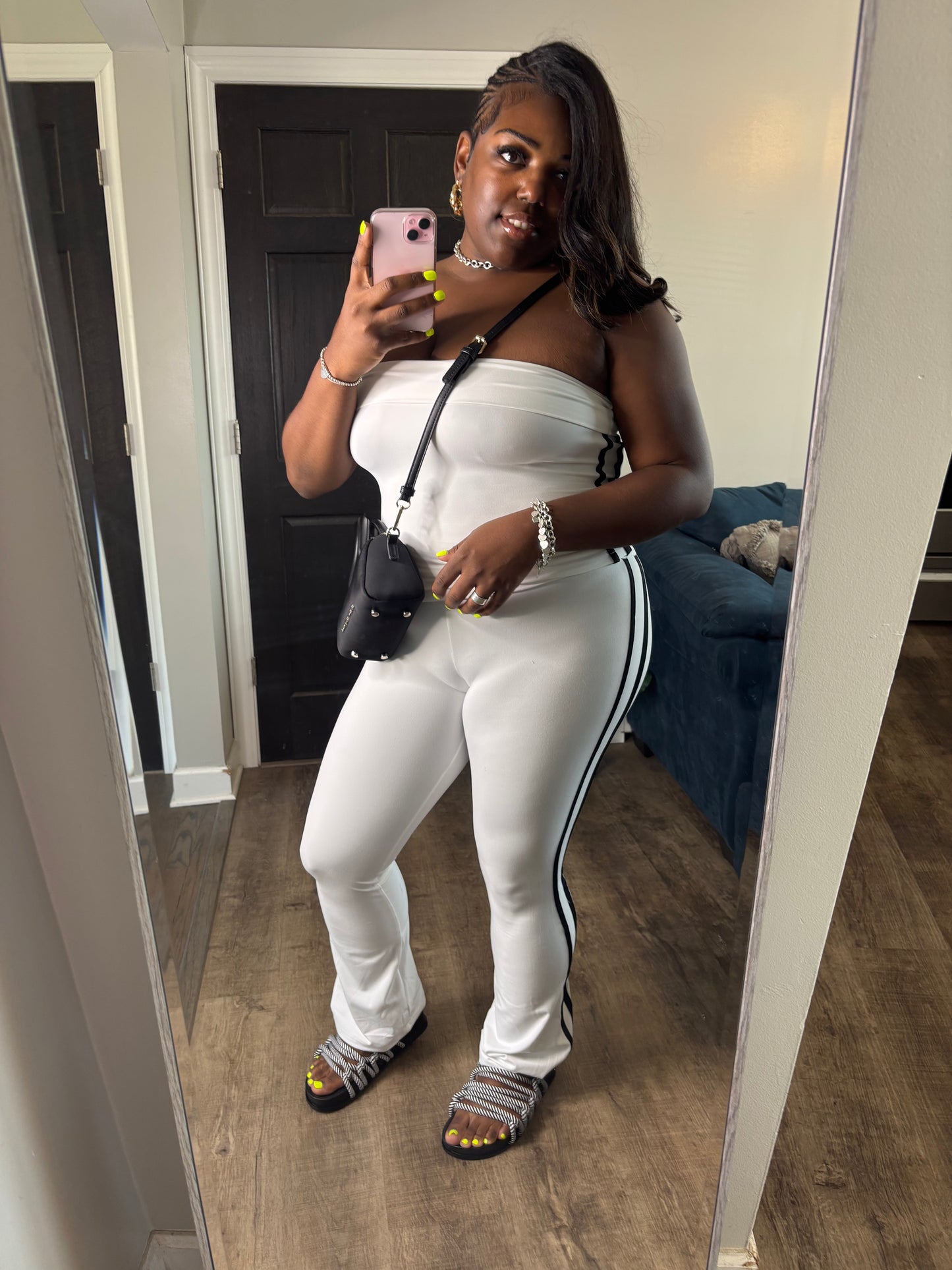 White & Black Tube Top Pants Set
