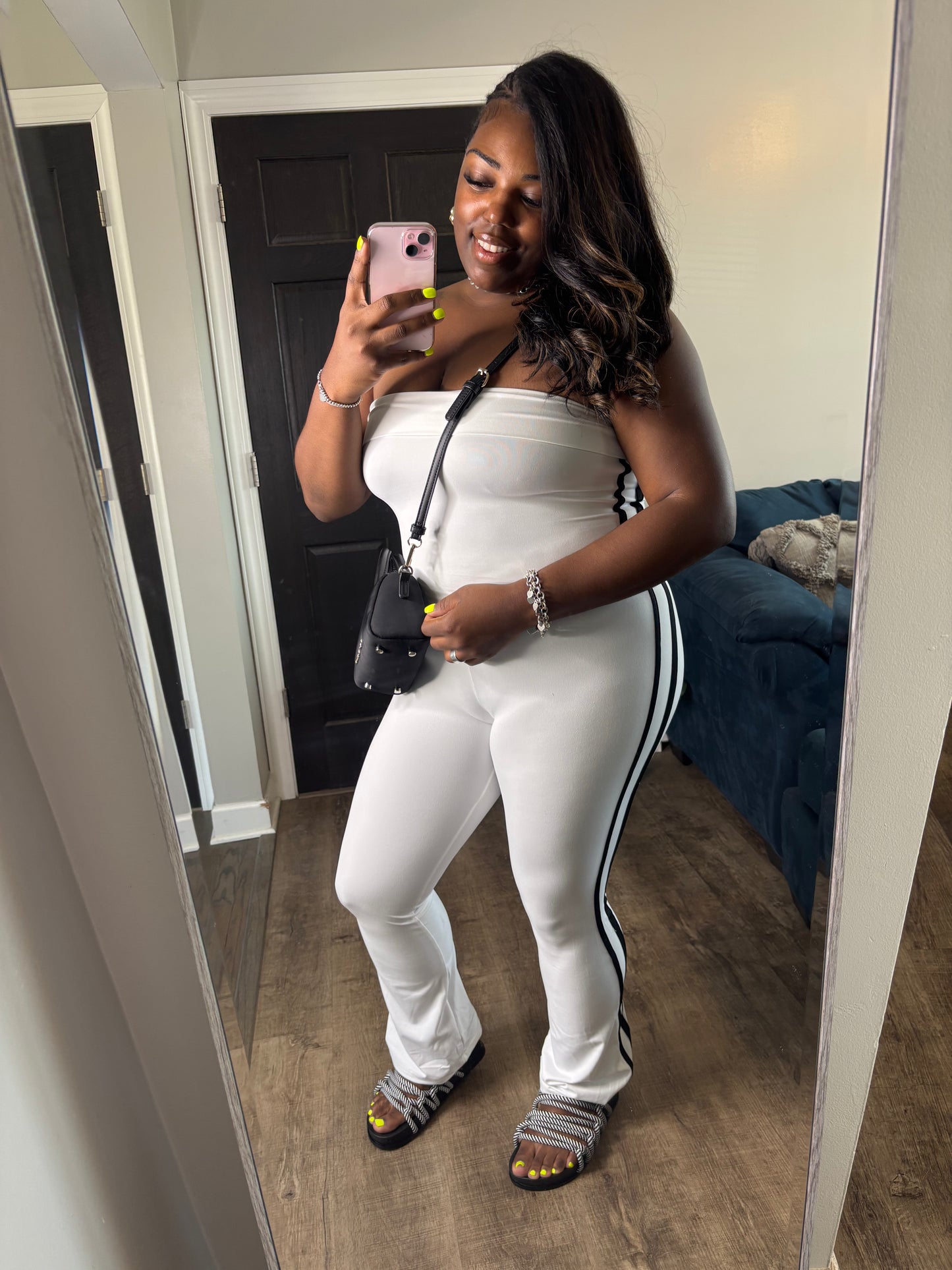 White & Black Tube Top Pants Set
