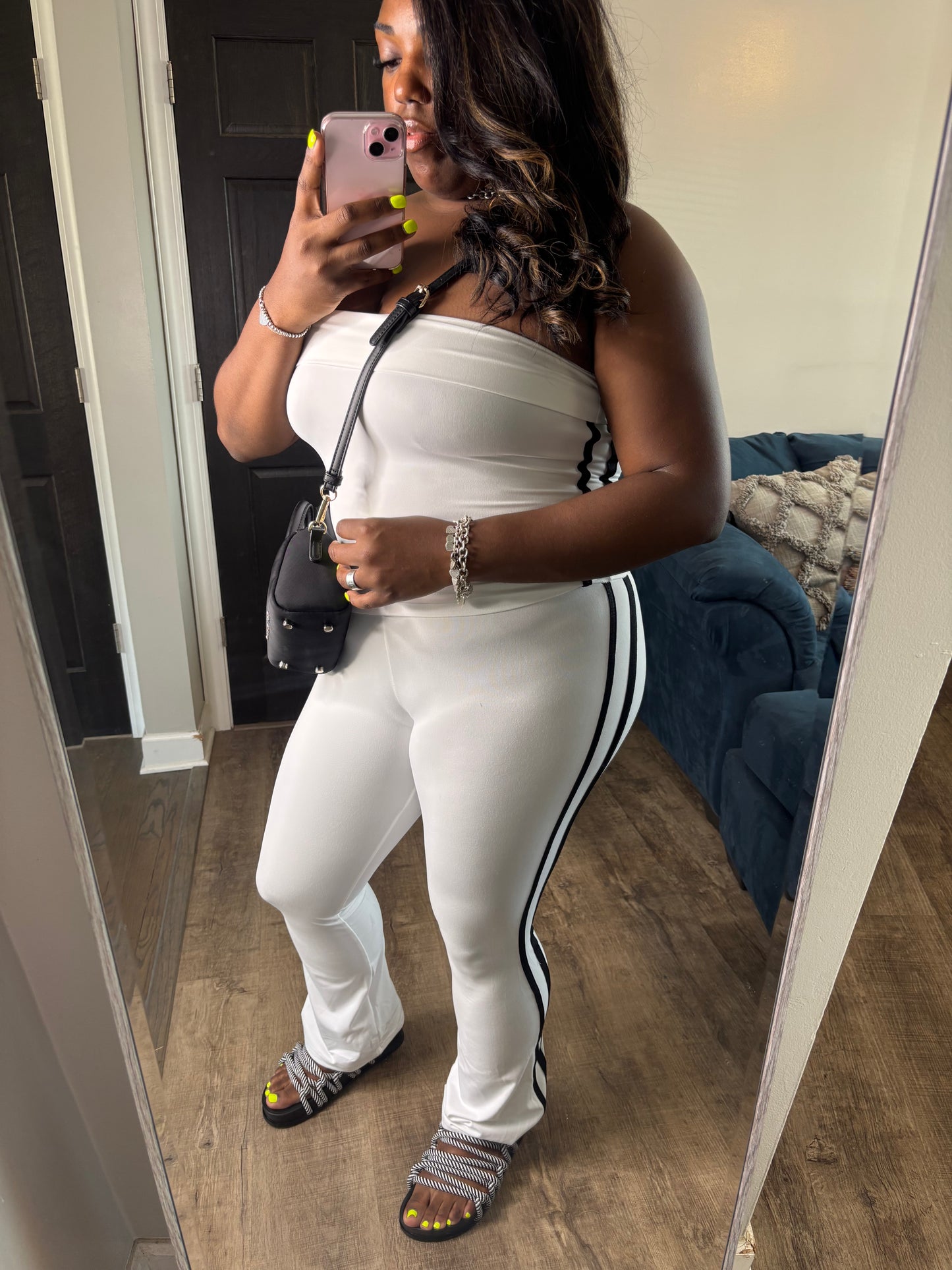 White & Black Tube Top Pants Set