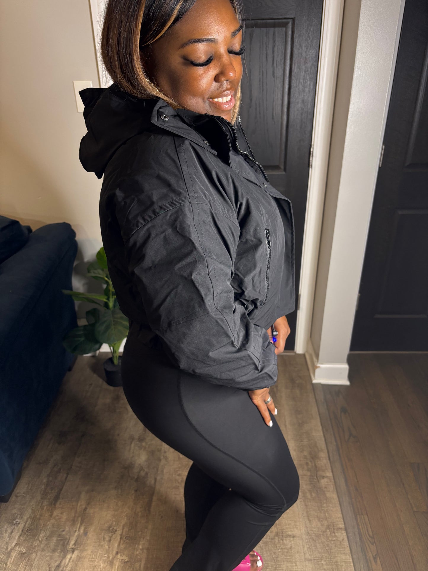 Black Crop Hooded Jacket