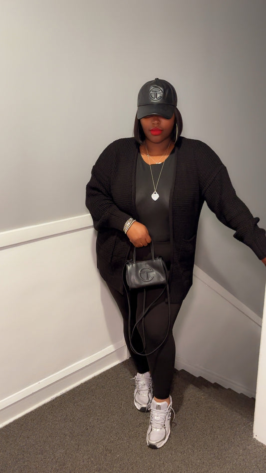 Everyday Black Luxe Waffle Cardigan + Legging Set (Plus)