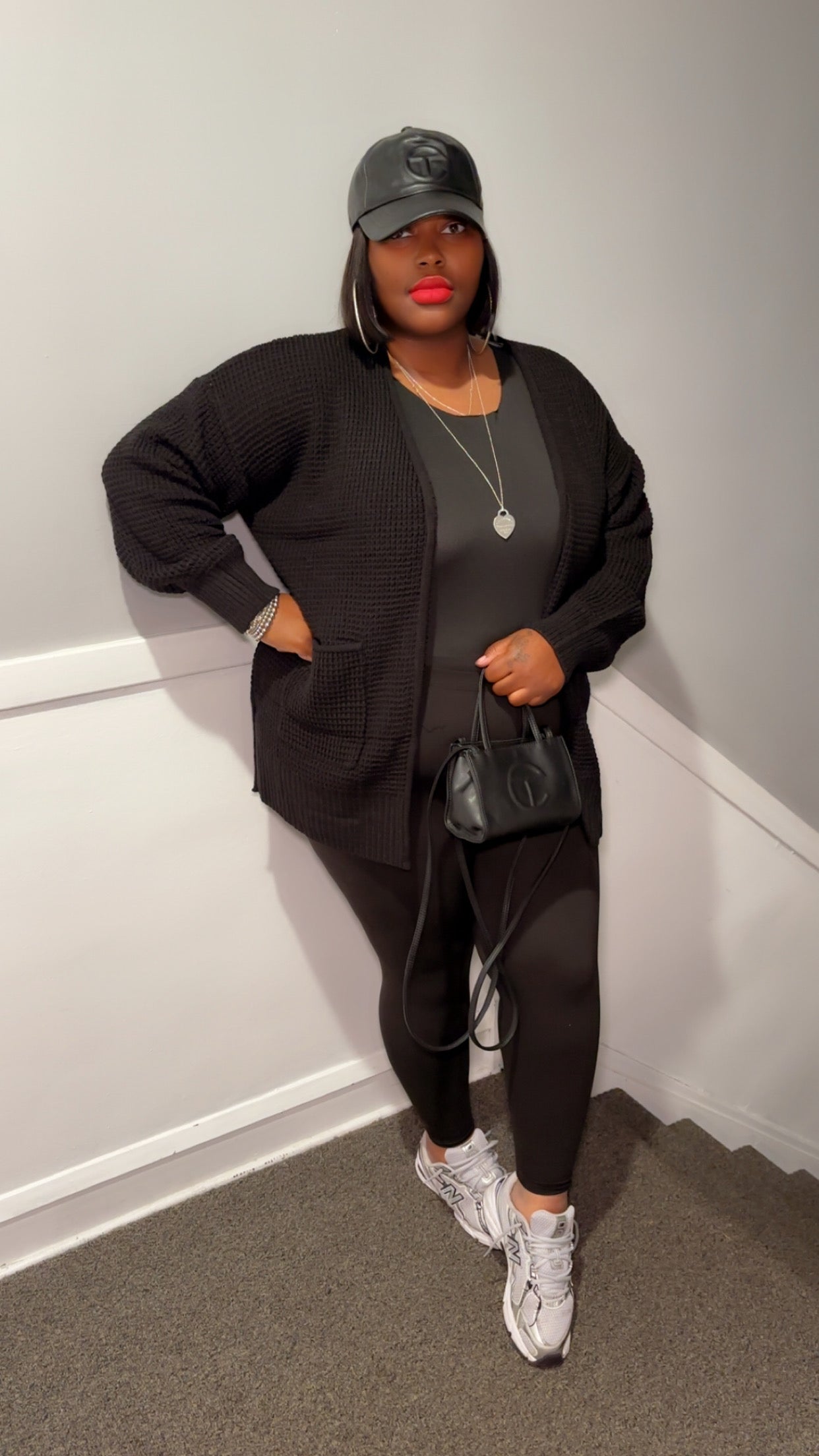 Everyday Black Luxe Waffle Cardigan + Legging Set (Plus)