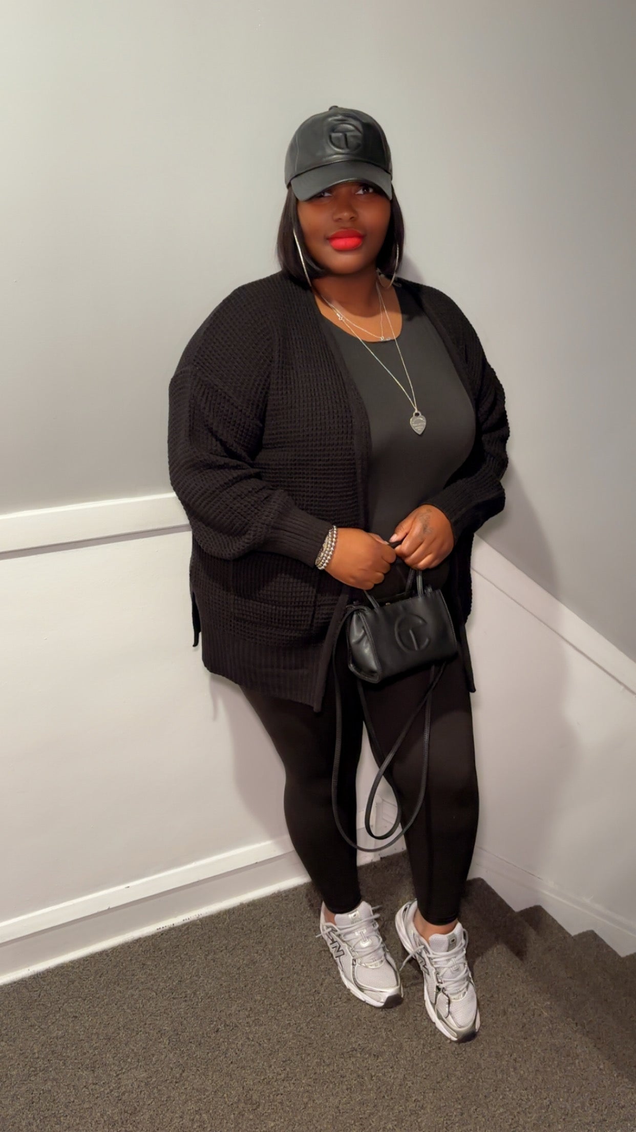 Everyday Black Luxe Waffle Cardigan + Legging Set (Plus)