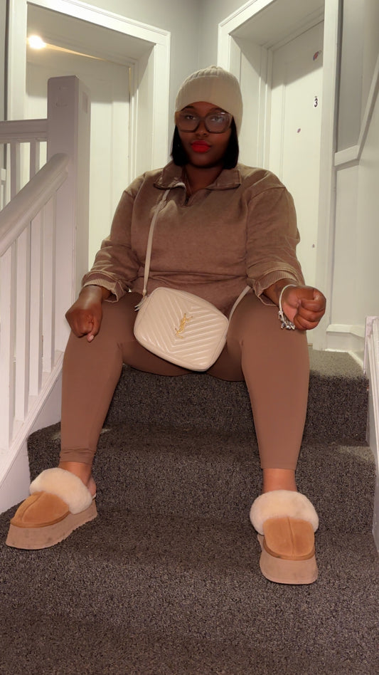 Mocha Quarter-Zip Pullover + Legging Set (Plus)