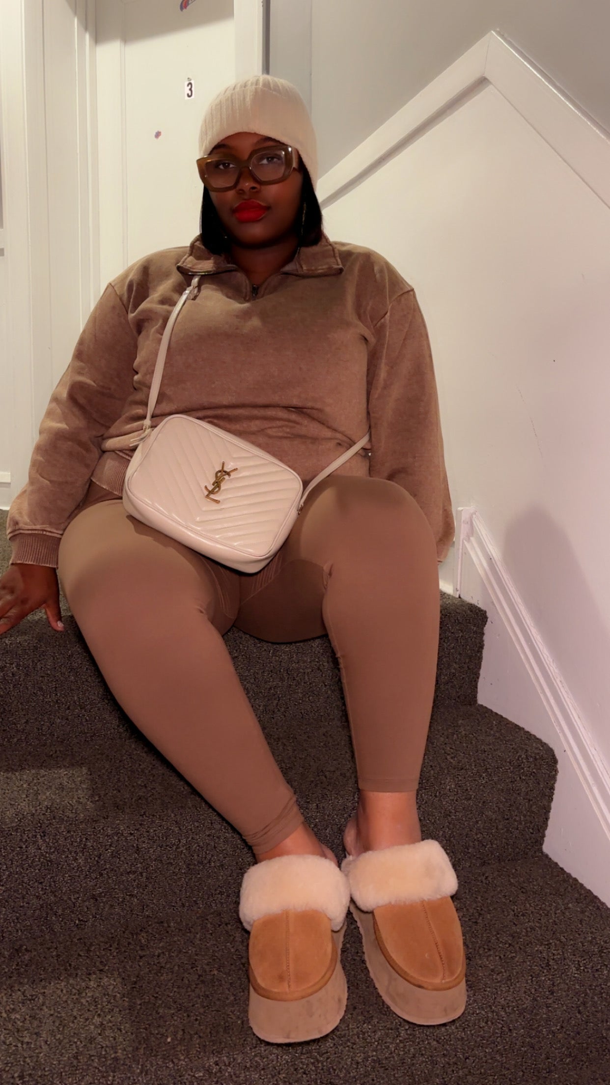 Mocha Quarter-Zip Pullover + Legging Set (Plus)