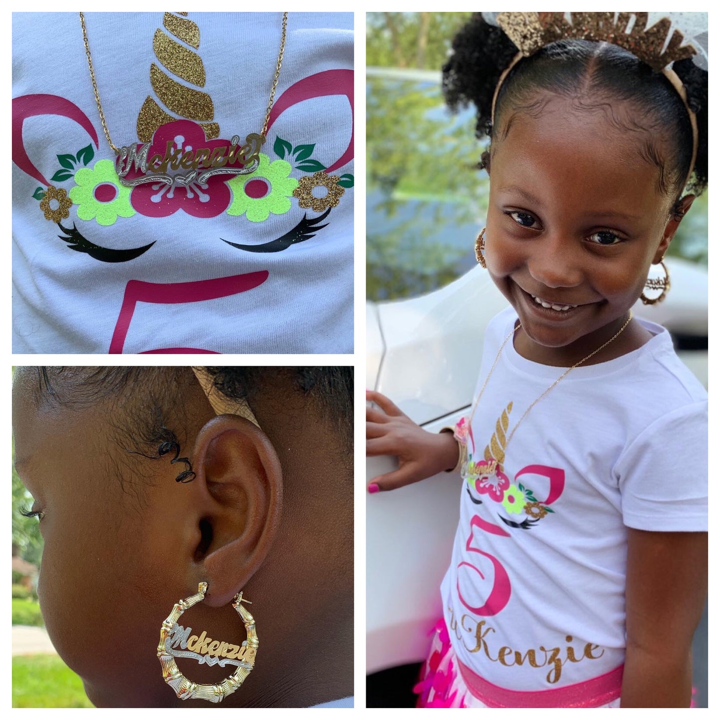 Kids Personalized Name Chain & Bamboo Earrings