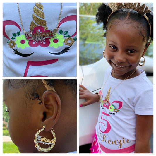 Kids Personalized Name Chain & Bamboo Earrings