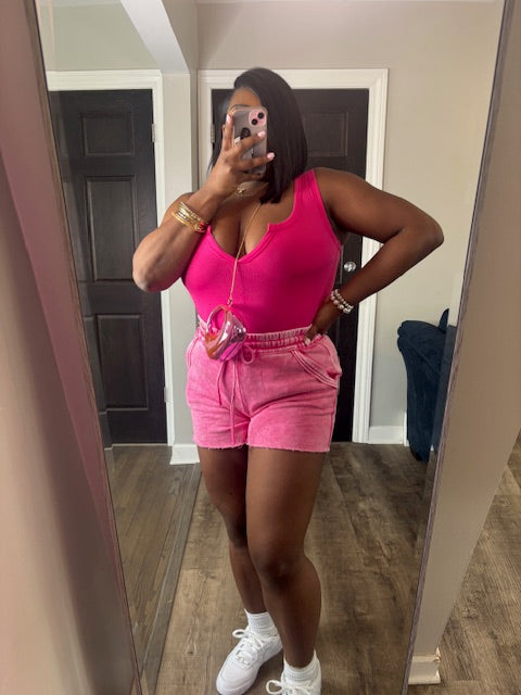 She Cute Pink Washed Short Set
