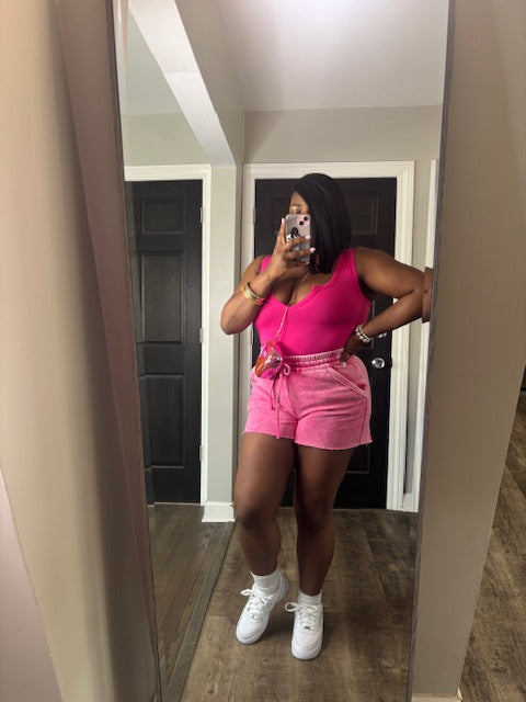 She Cute Pink Washed Short Set