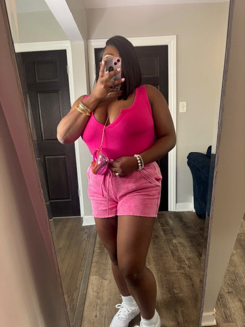 She Cute Pink Washed Short Set