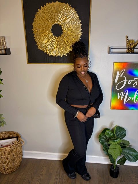 Black Drawstring Bootcut Pants Set