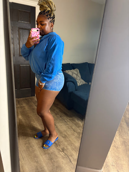 Blue 2 Piece Hoodie Short Set