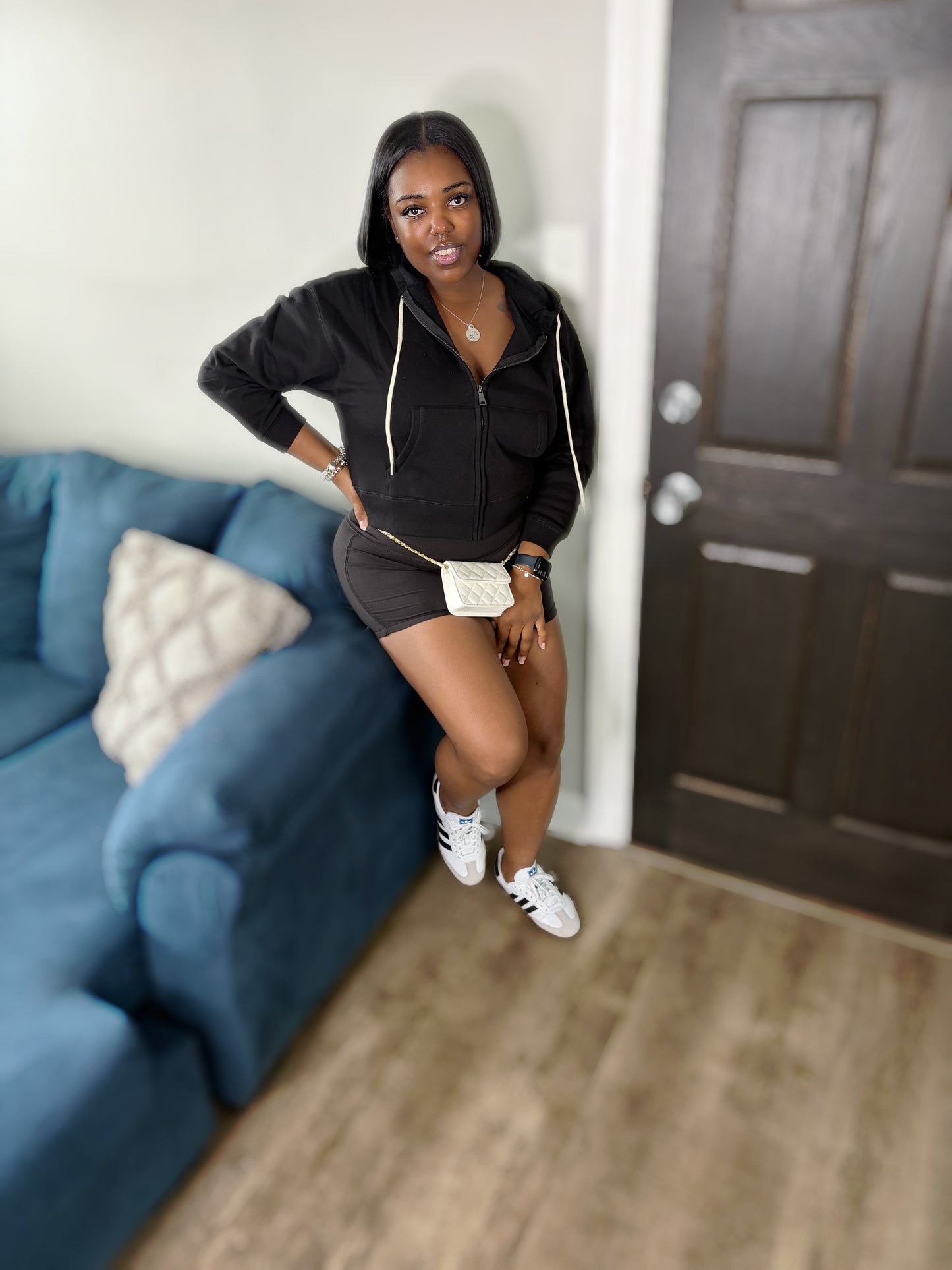 Black Hoodie Short Set