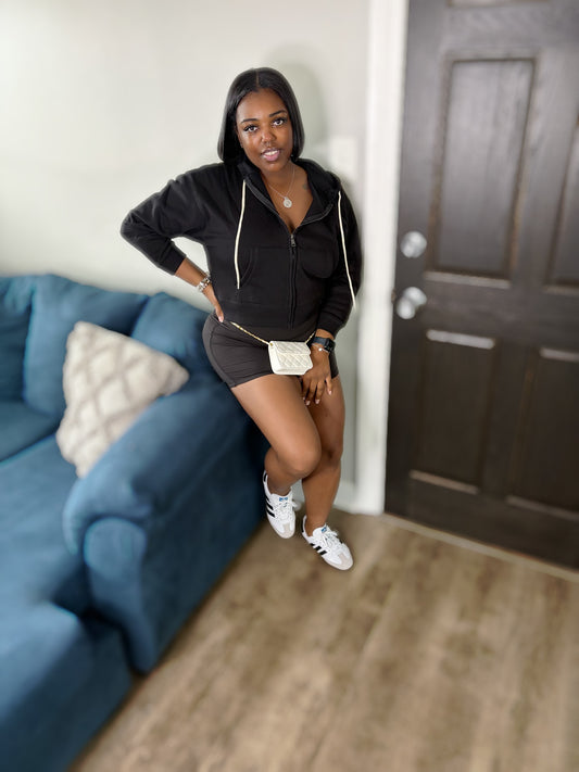Black Hoodie Short Set