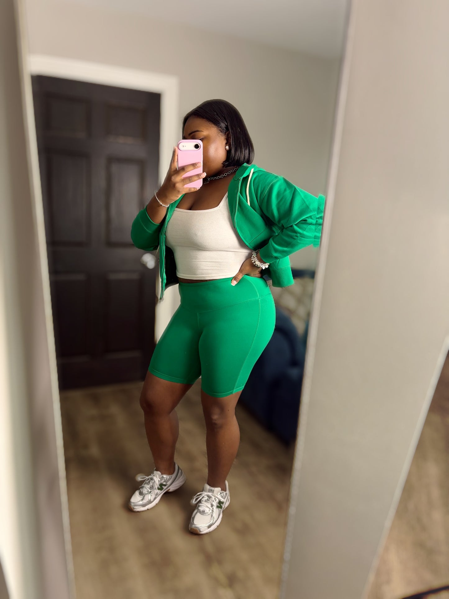 Green Hoodie Short Set