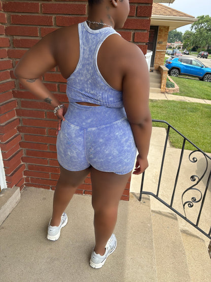 Blue Stone Washed Short Set