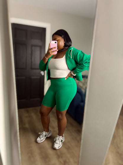 Green Hoodie Short Set