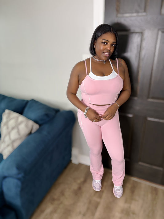 Pink & White 2 Piece Pants Set