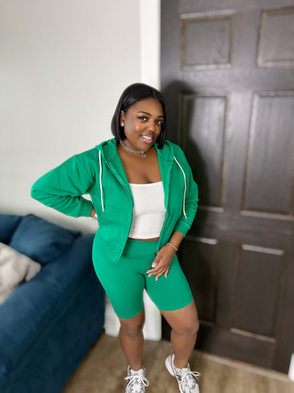 Green Hoodie Short Set