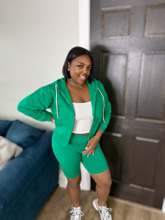 Green Hoodie Short Set