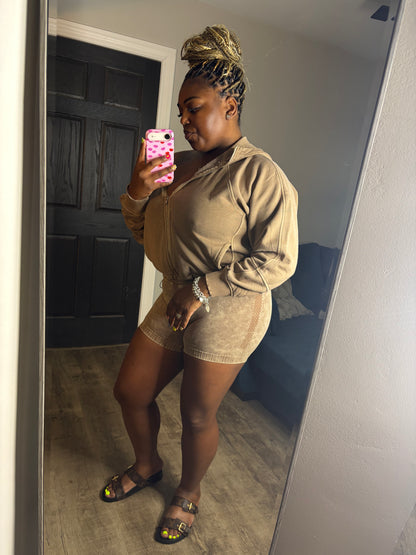 Mocha 2 Piece Hoodie Short Set
