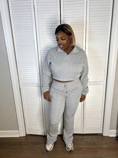 Crop Zip Top Jogger Set (Heather Gray)