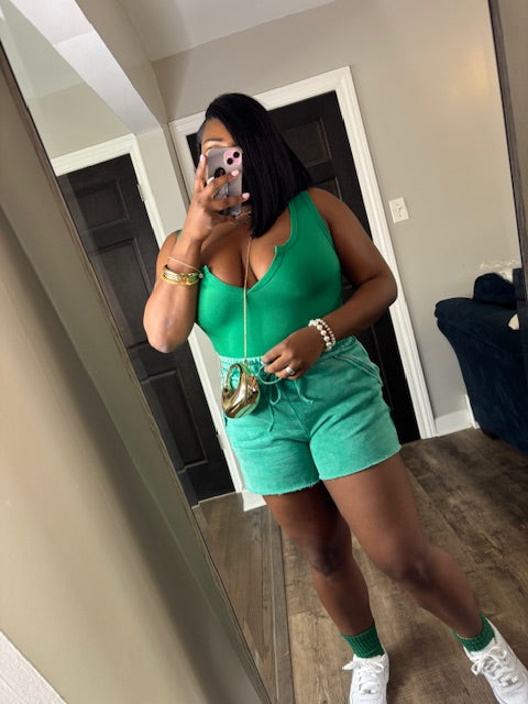 She Cute Green Washed Short Set