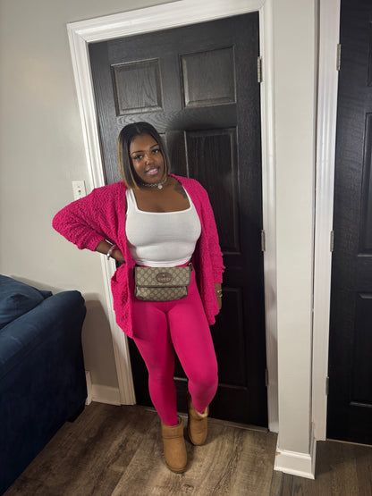 3 Piece Cardigan Legging Set (Hot Pink)