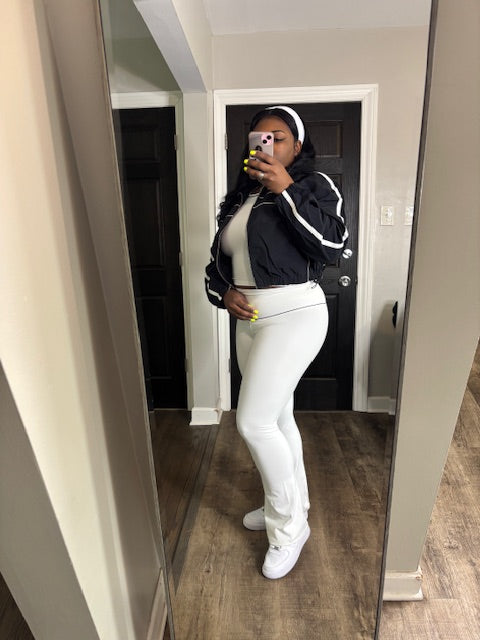 Elevate Your Vibe 3-Piece Flare Set White with Black Jacket)
