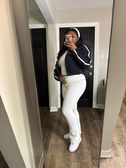 Elevate Your Vibe 3-Piece Flare Set White with Black Jacket)