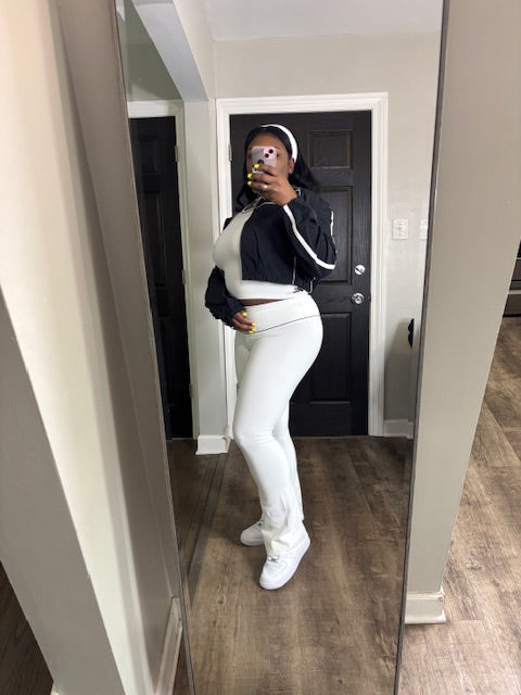Elevate Your Vibe 3-Piece Flare Set White with Black Jacket)