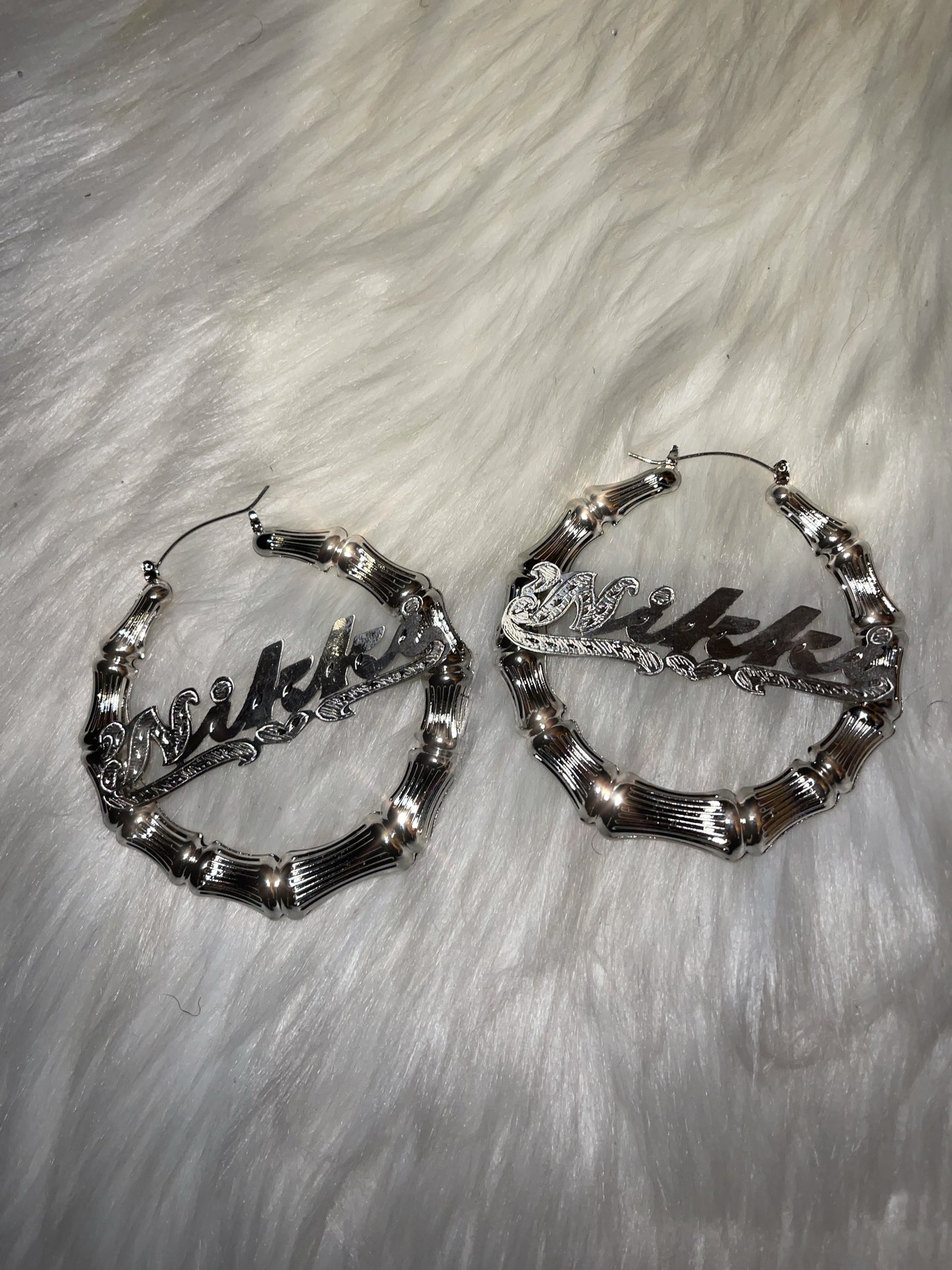 Bamboo Personalized Silver Name Earrings