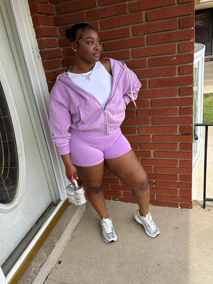 3 Piece Lavender Hoodie Short Set
