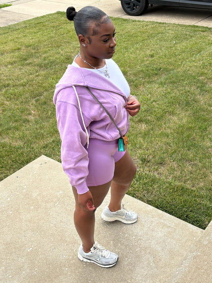 3 Piece Lavender Hoodie Short Set