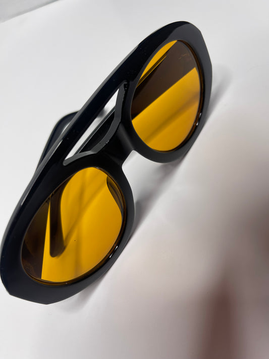 Oversized Black Frame Orange Tint Lens Sunglasses