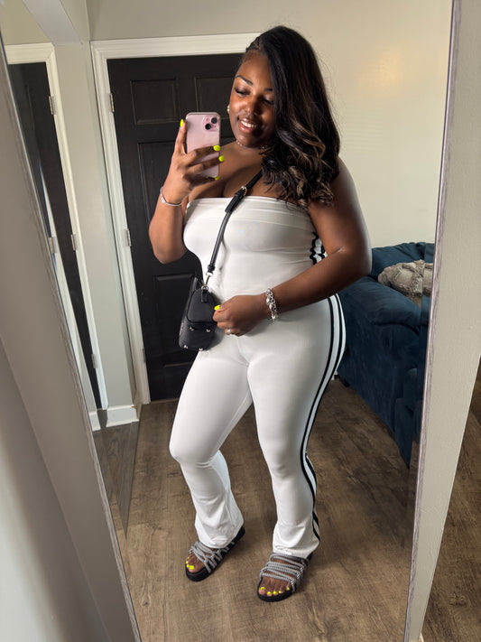 White & Black Tube Top Pants Set